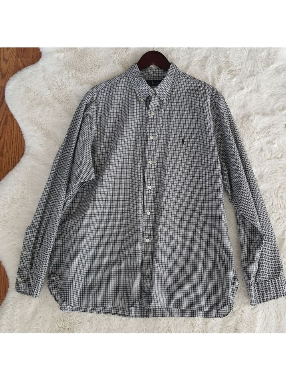 Ralph Lauren Black White Check Button Down LS Shirt Mens 18|46 100% Cotton